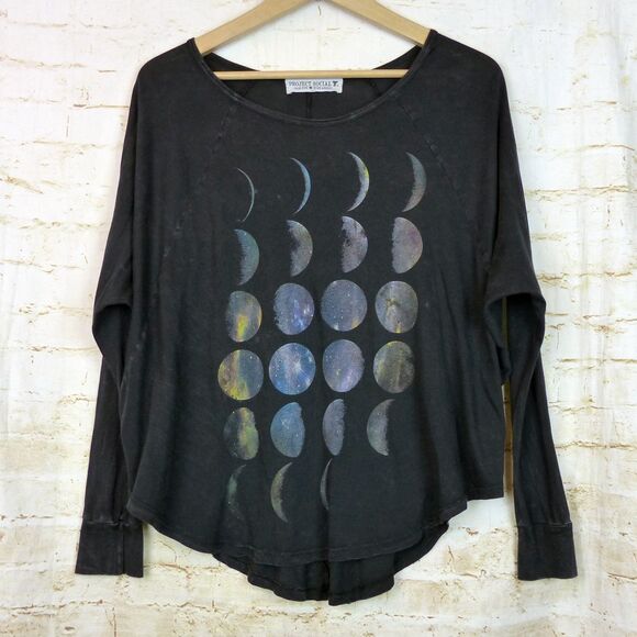 Project Social T Shirt Women S Relax Black Moon Phase Long Sleeve USA Boho Rock - Picture 2 of 11